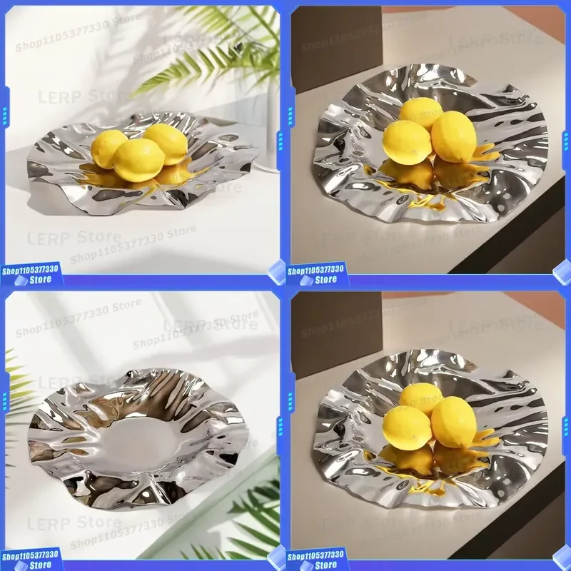 304 Stainless Steel Lotus Leaf Fruit Tray Silver Decorative Dessert Plate for Hotel Home Simple Luxury Serving Dish Premium