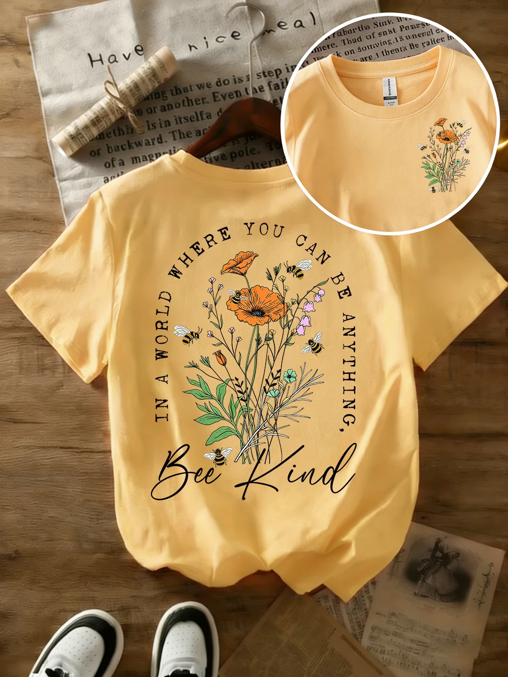 Sommer-T-Shirts mit wunderschönen Blumendrucken für Damen, übergroße T-Shirts aus Baumwolle, einfache O-Ausschnitt-Kurzarm-Tops, lässige Damenkleidung – Detail 17