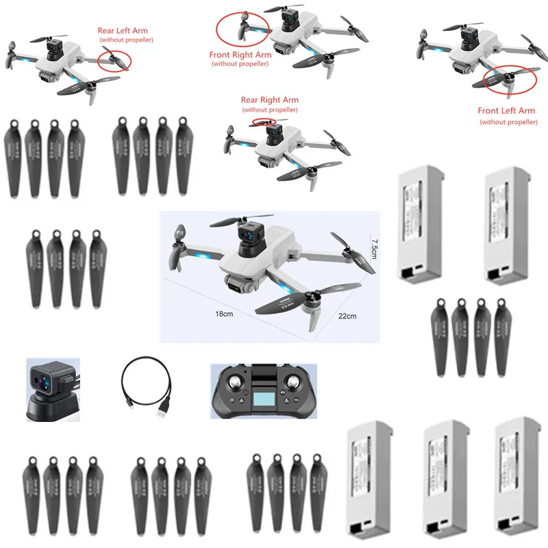 F8S 6K 8K Aerial Photograph GPS Brushless WIFI FPV RC Drone Spare Parts 7.4V 2500mAh Battery Controller/Arm/propeller
