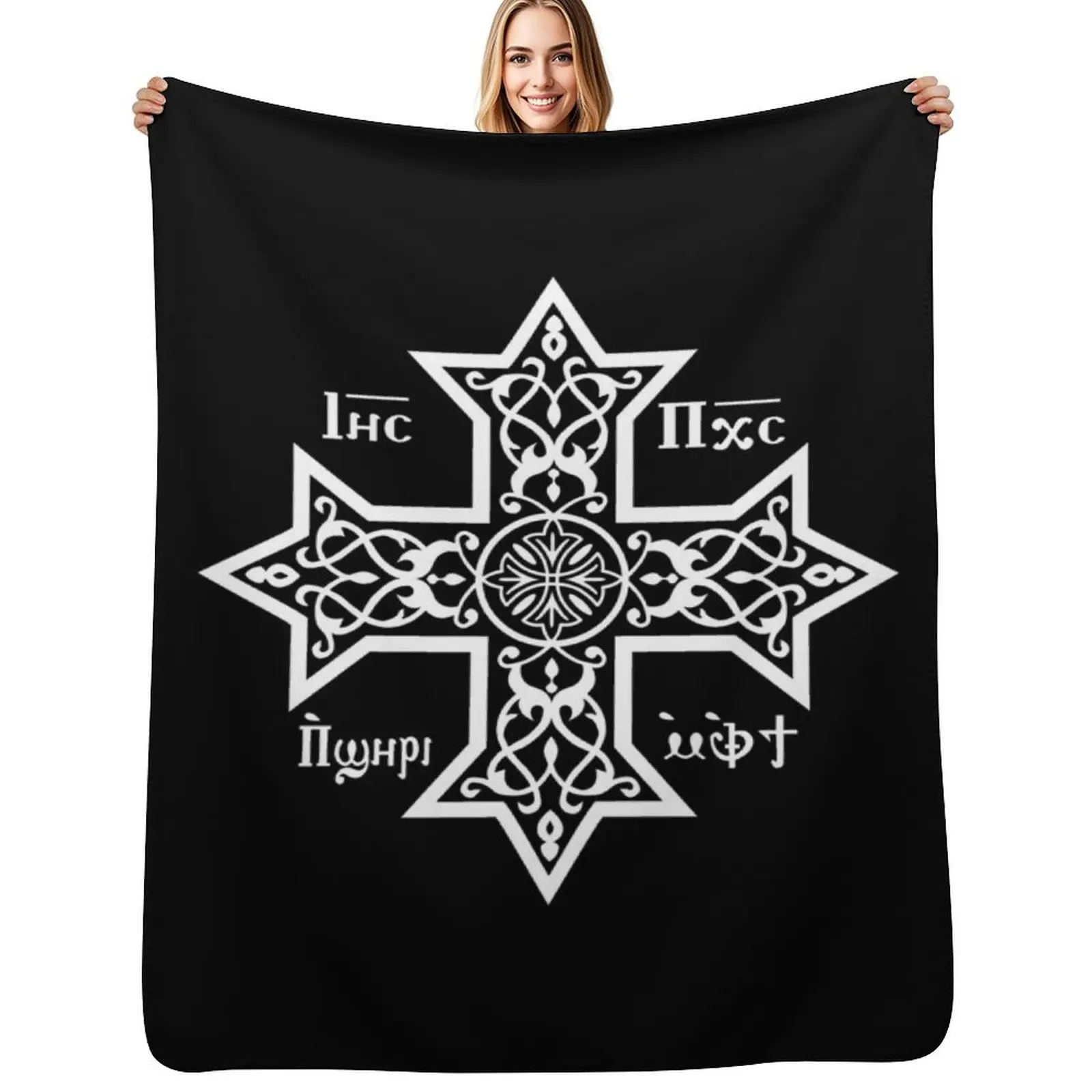 

Coptic Orthodox Cross with Jesus Christ the Son of God Throw Blanket Luxury Thicken Bed linens Decoratives Blankets