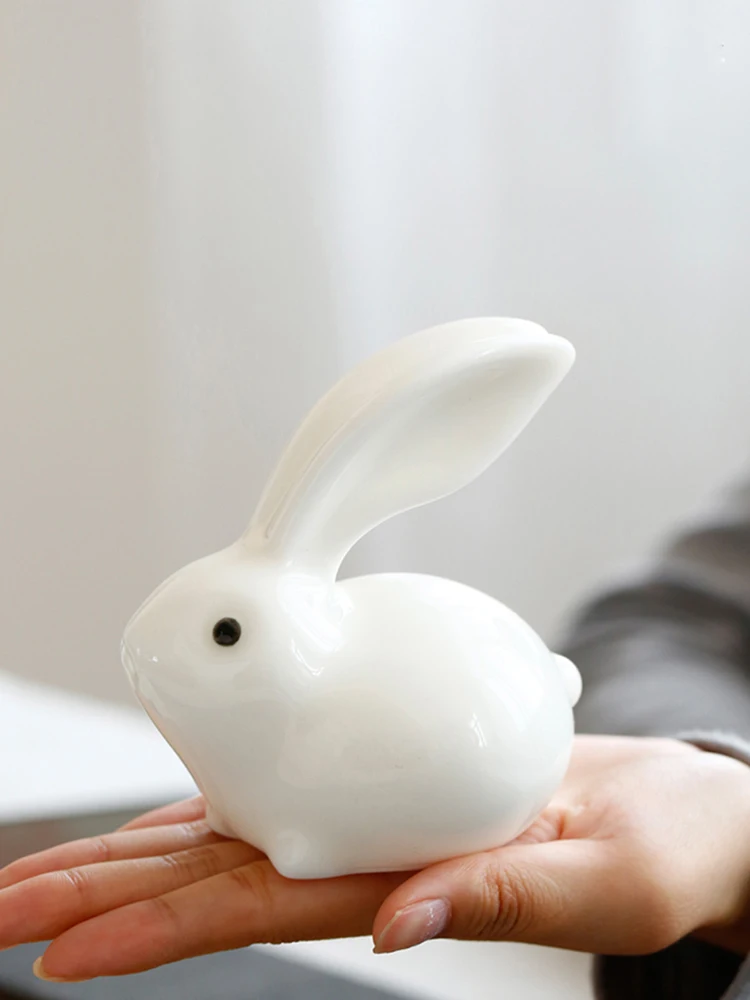 

Cute White Rabbit Cerc Tea Pet Home Living Room Decorations Wine Cabinet Tea Table Ornaments Tea Set Tea Ceremony Decor