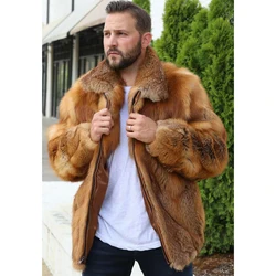 Men's Full Skin Natural Red Fox Fur Bomber Jacket Men Fur Jackets Real Fox Fur Coats 2024 High Quality Warm