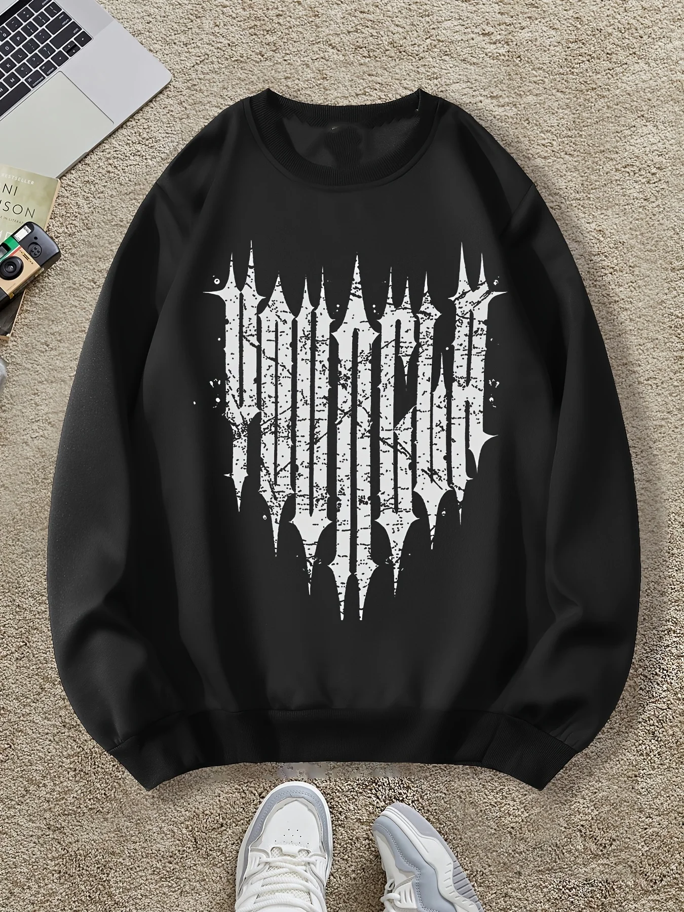 

Gothic Print Autumn and Winter Men's and Women's Long Sleeved Sportswear Sweatshirt Casual Loose Outdoor Street Sports