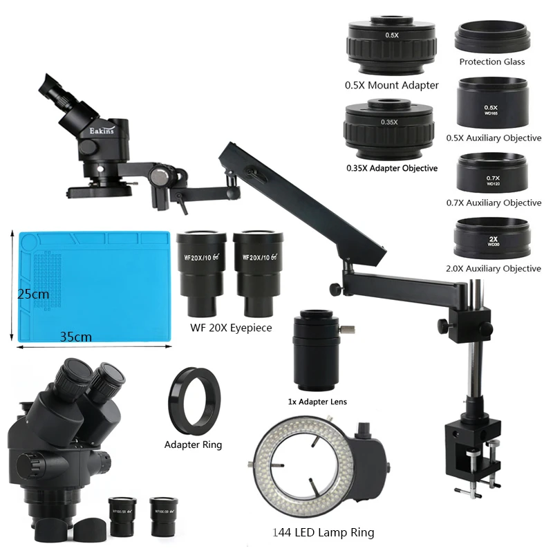 Eakins 3.5X-180X Zoom Trinocular Articulating Arm Clamp Stand Industrial Soldering Lab/Jewelry Detected Stereo Microscope