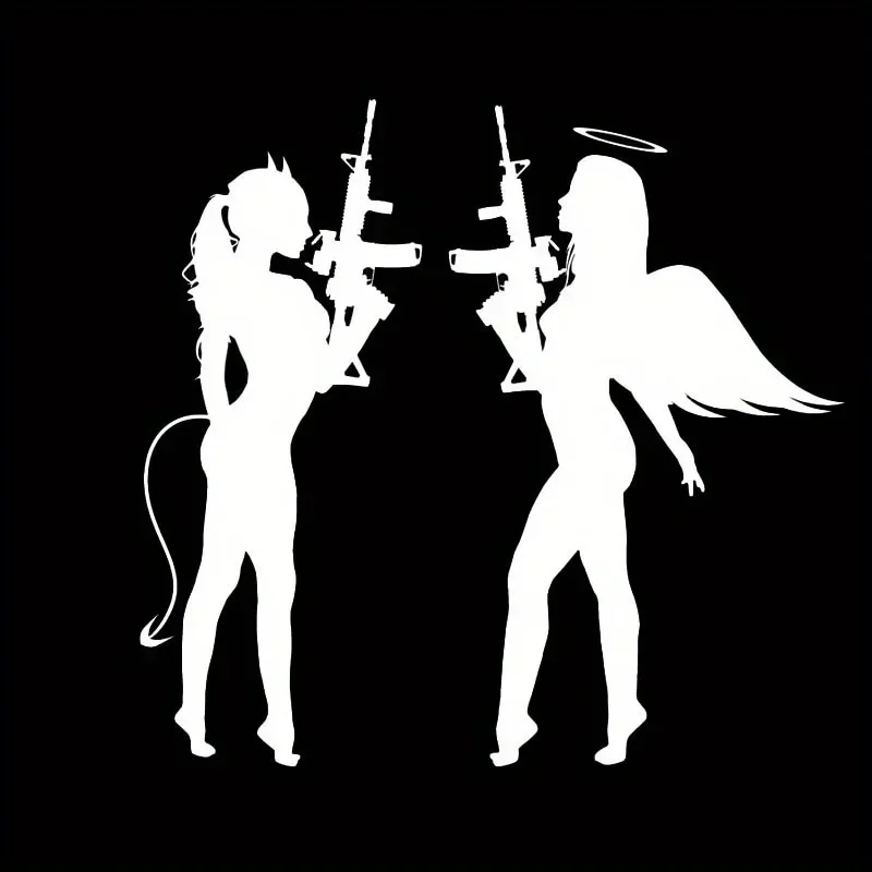 1PC Angel Devil Duel Silhouette Vinyl Stickers Waterproof Decals for Phone Case Rebellious Gun Style DIY Decor