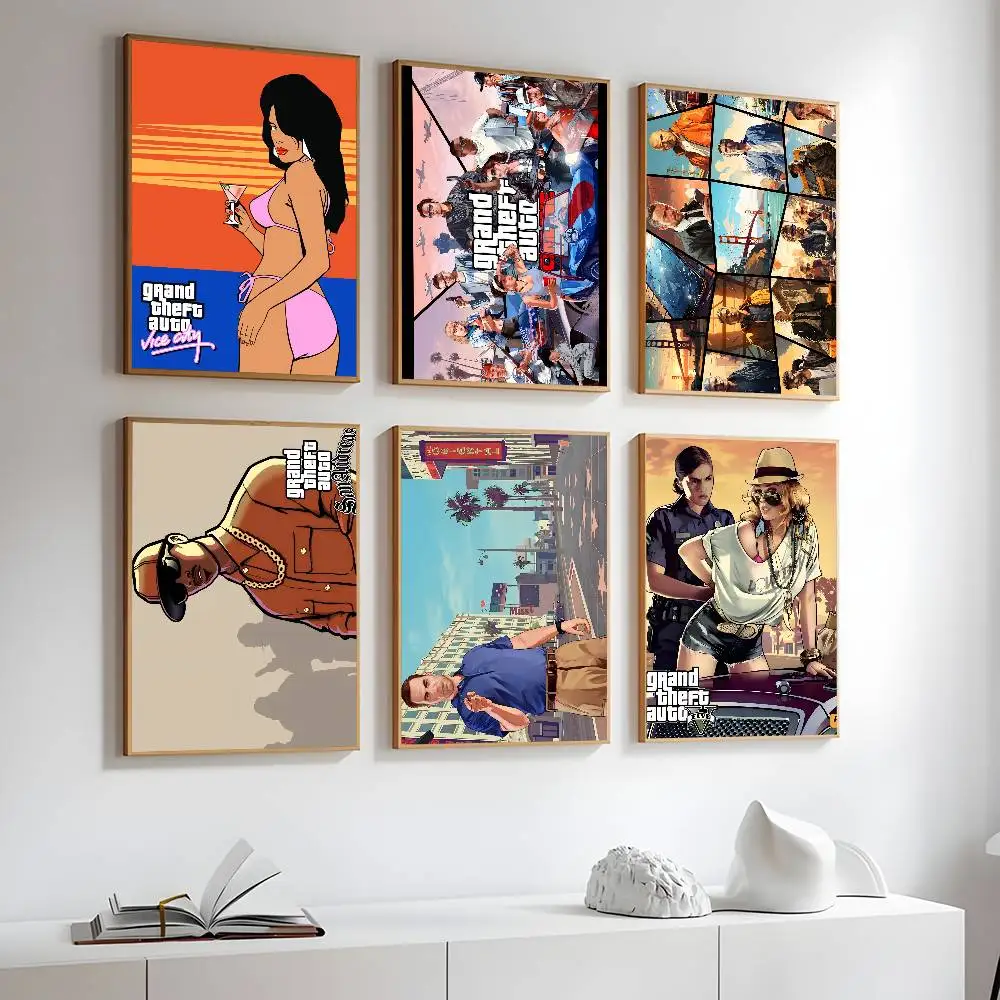 GTA G-Grand T-Theft ملصق تلقائي طباعة A5 A4 A3 A2 جدار ديكور فني لغرفة مكتب هدية لمحبي