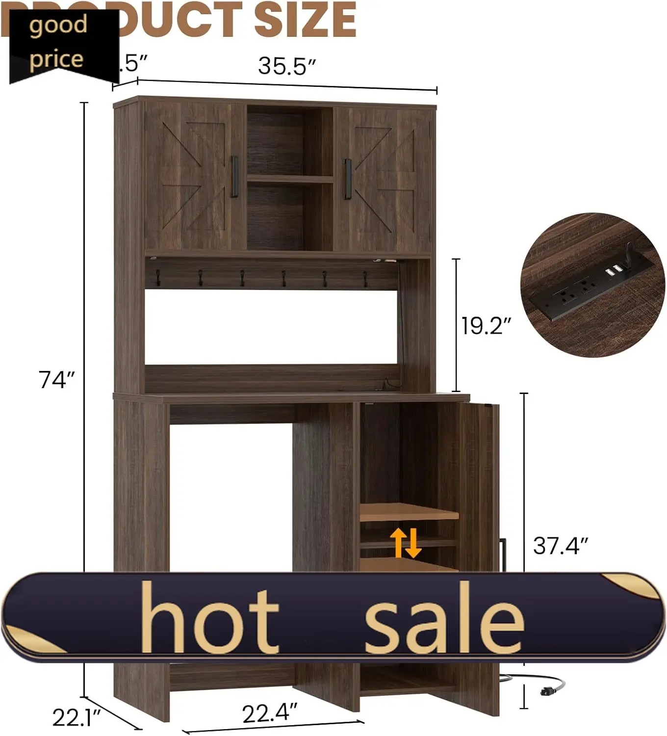 

Mini Fridge Cabinet with Storage, Coffee Bar Cabinet with Outlet & Led Light, Wine Bar Stand with Mini Fridge Space & Microwave