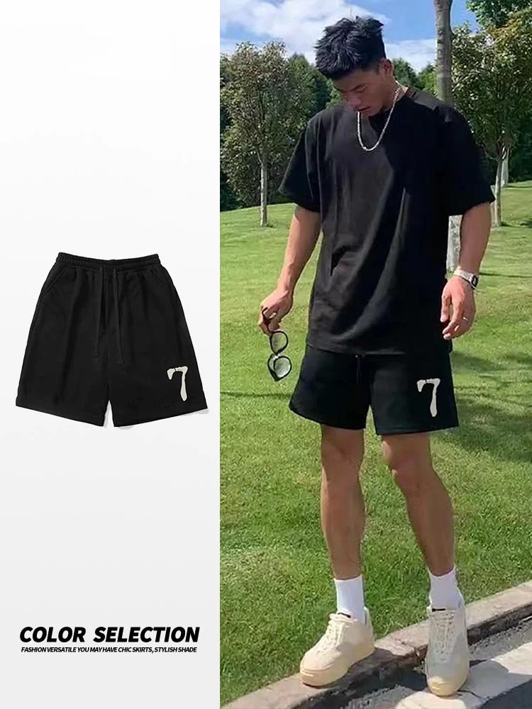 

Summer Spor Men's Streetwear Vibe Loose Fit Straight Leg Dstring Five-Quarter Casual Trousers Trendy Youth Faion