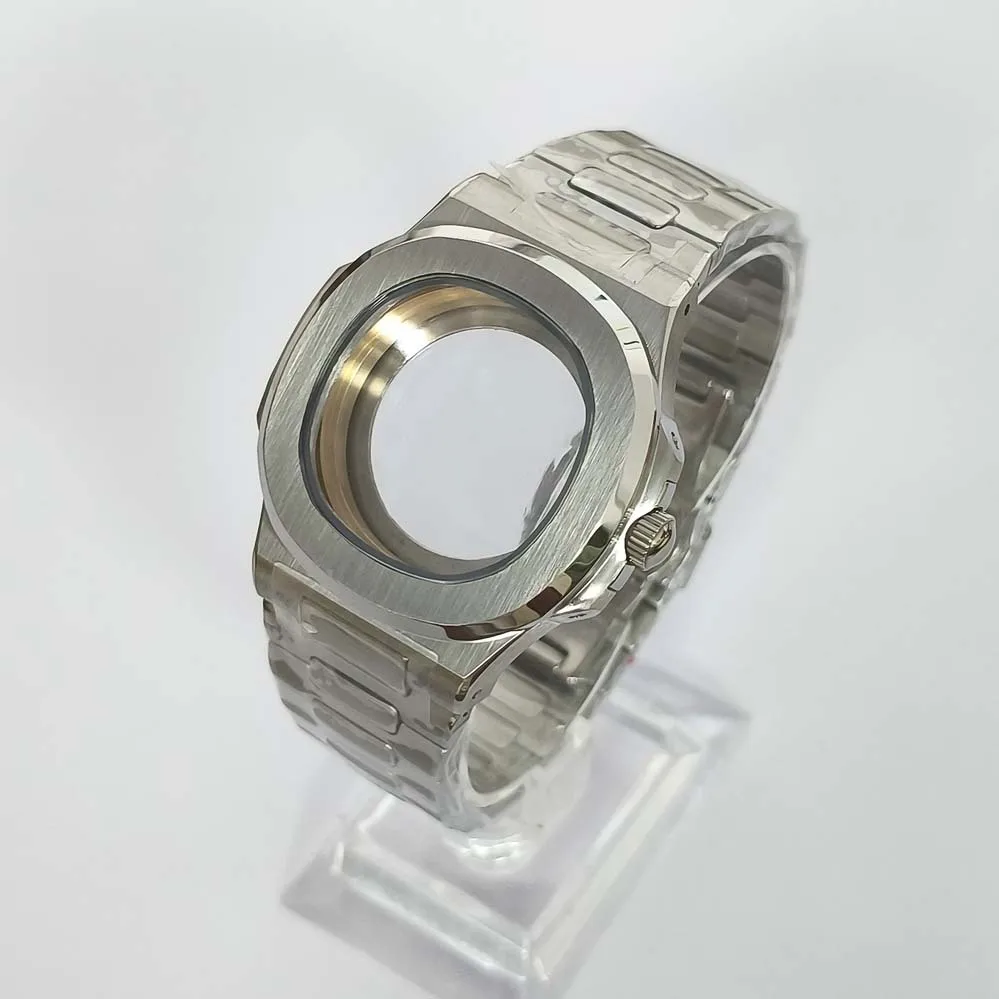 41mm Steel Color 316L Stainless Steel NH35 Watch Case With Strap Fit NH35 NH36 7S Movement Watch Mod Parts Watch Accessories