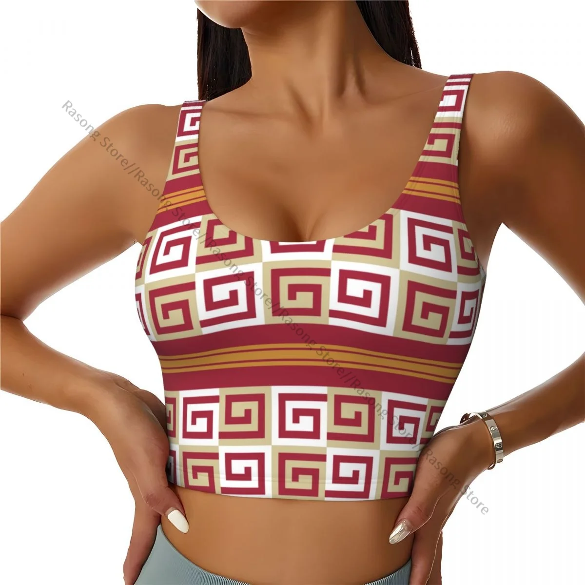 Yoga Vest Women Gym Sports Crop Tops Greece Meander Reto Stripe Streetwear Workout Breathable Tank Top Female
