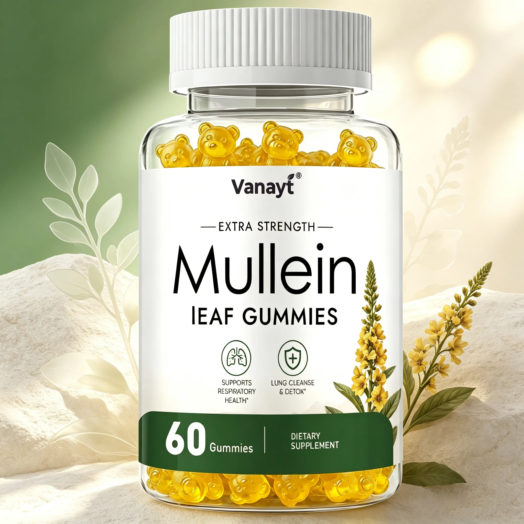 Vanayt 2000 mg Mullein Leaf Gummies - Supports Clear Lungs & Respiratory Health, Natural Detoxification, Enhanced Immune Function