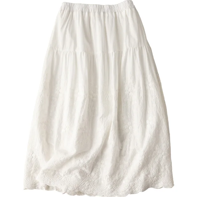 Pure Cotton Embroidered A-Line Skirt High Waist Midi Skirt Retro Sle Spring Summer New Arrival Women's Faion Artistic 5