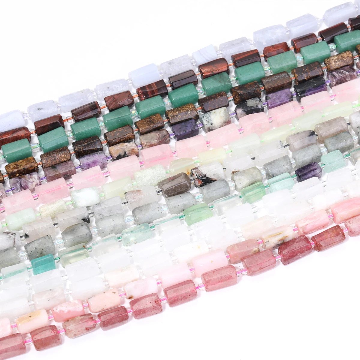 Natürliche Zylinder Stein Perle Bunte Weiße Jaspis Quarz Rohr Charms Perlen Für Schmuck Machen Diy Armbänder Halskette – Detail 3