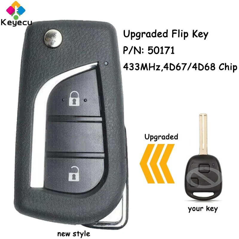 

KEYECU Upgraded Flip Remote Car Key With 2 Buttons 433MHz 4D67 / 4D68 Chip for Lexus ES300 GS300 GS400 IS300 LS400 P/N: 50171