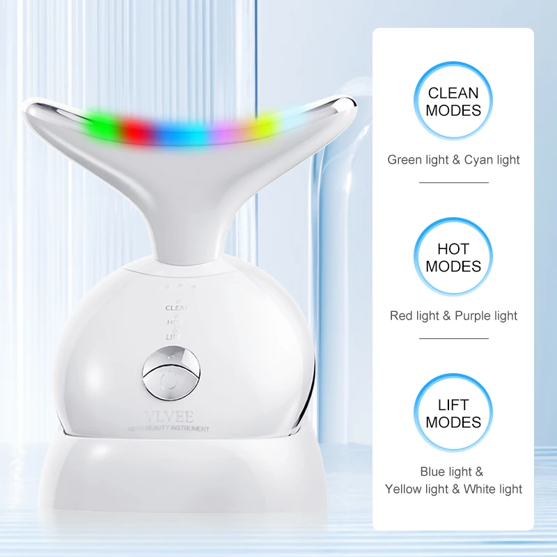 VLVEE-Levantamento Facial Massageador com 7 Luzes LED Cor, Pescoço Instrumento Beleza, 3 Modos, Hot, Feminino Ferramenta Cuidados Pessoais, Presentes Festival