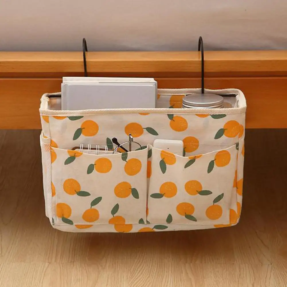 Hanging Organizer Hanging Bag Waterproof Large Capacity Cotton Orange Pattern Bedside for Bedroom