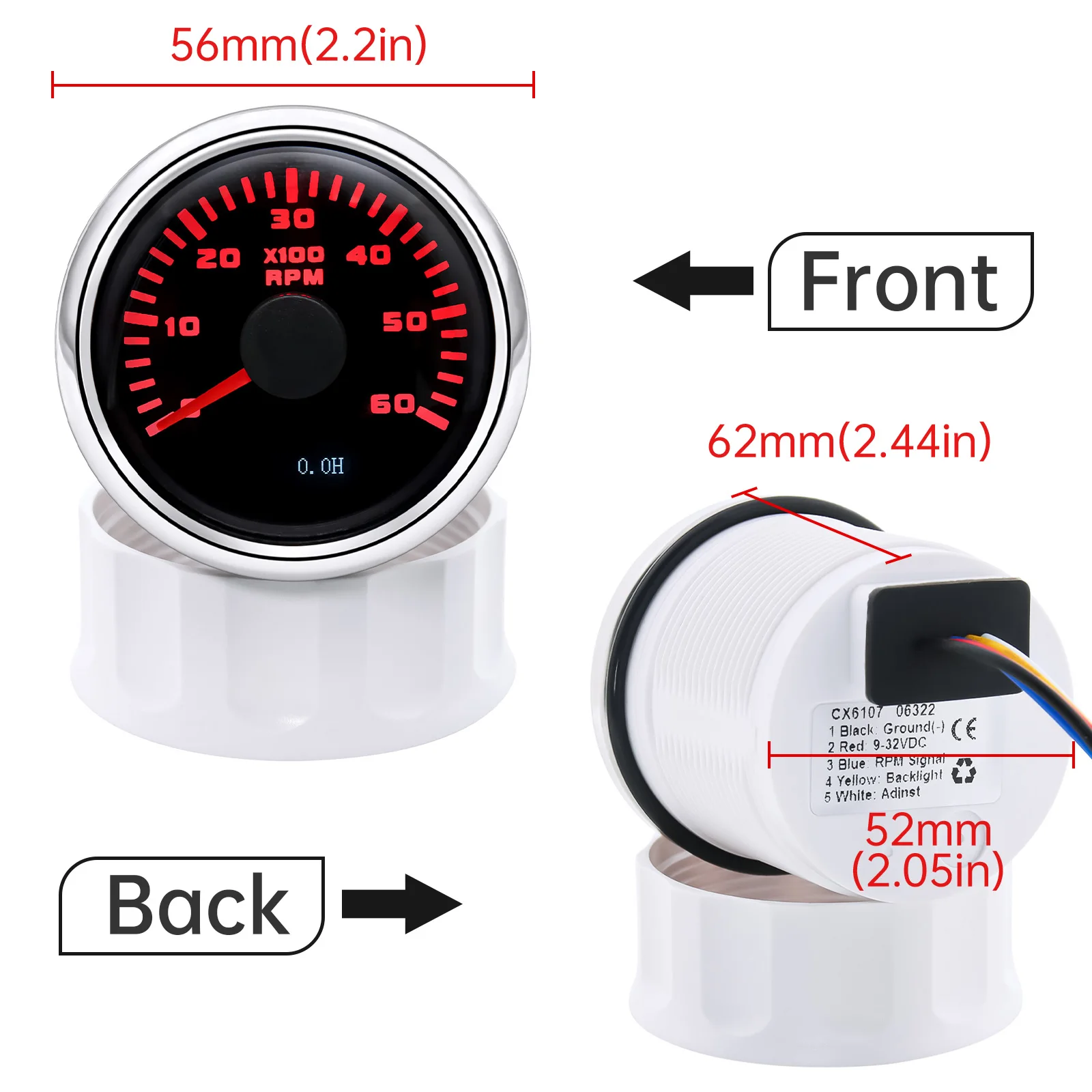 52mm Pointer Tachometer 3K-8K RPM Meter For Car Tacho Meter Gauge With Red Backlight For Car Boat Yacht RV 9-30V