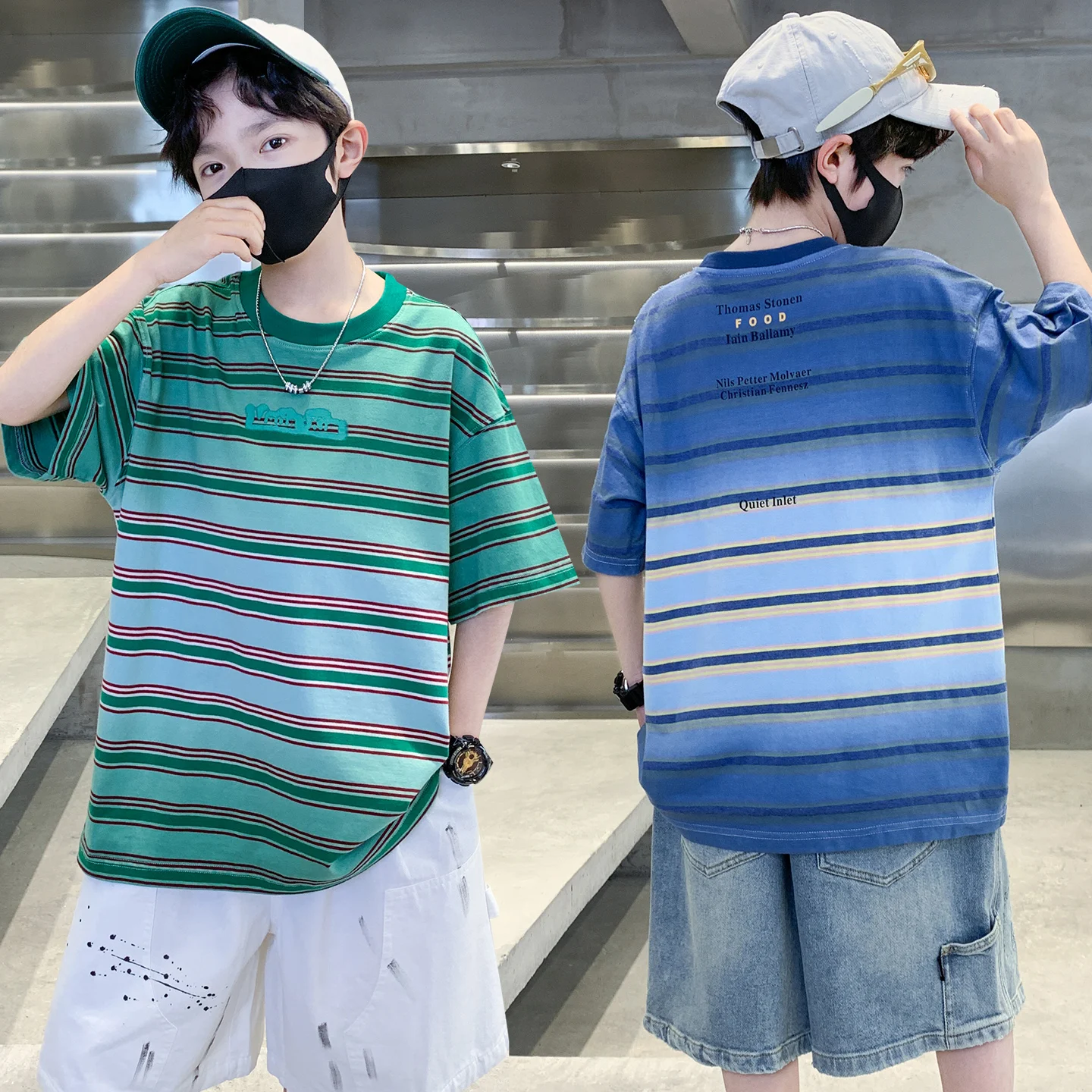 Elegant Kids Short Sleeve T-shirt with Stripes for Teenage Boy Summer Cotton Tshirt Tweens Child Fashion Casual School Tee Tops