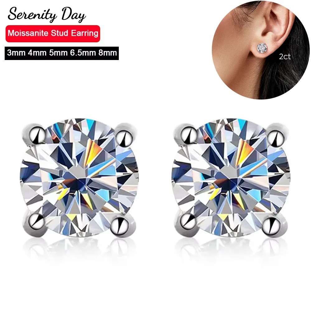 Serenity 0.2ct-3ct D Color Moissanite Earrings For Women Man S925 Sterling Silver Sparkling Stud Ear Plated Pt950 Fine Jewelry