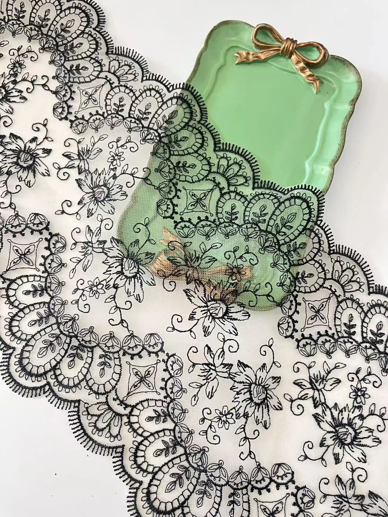 

24 Yards Bilateral Mesh Tulle Black Flower Lace Fabric for DIY Fringe Trim Party Wedding Women Dress Sewing Supplies