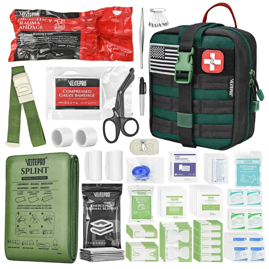 

First Aid Kit IFAK Trauma Kit with Trauma Bandage, Splint, Tourniquet, Wound Care, Bleeding Control Tactical Molle Pouch for Com
