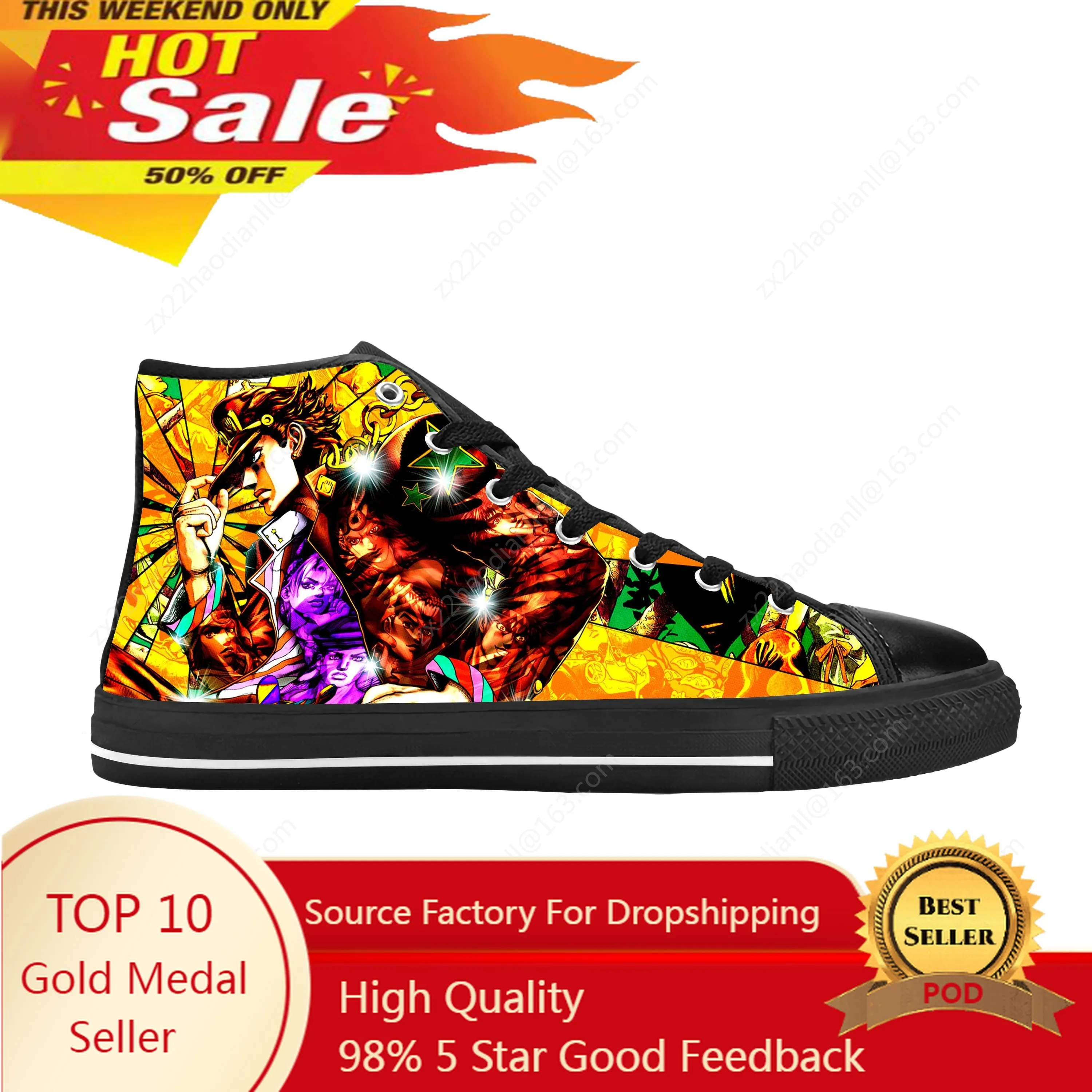 Japanese Anime Jojo Bizarre Adventure Kujo Jotaro Casual Cloth Shoes High Top Comfortable Breathable 3D Print Men Women Sneakers