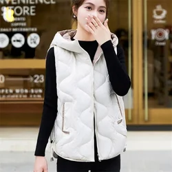 2024 New Oversized Cotton Vests Sleeveless Coat Women Autumn Winter Hooded Waistcoat Puffer Parkas Warm Down Cotton Outwear