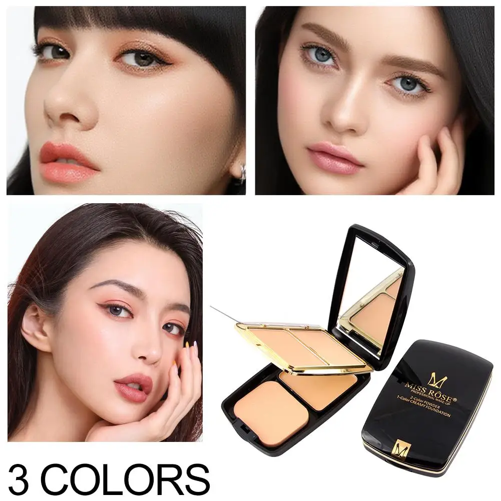 Poudre imperméable 3 couleurs avec miroir, maquillage, poudre de maquillage compacte complète pour fille, couverture faciale de base, cosmétiques V3P5