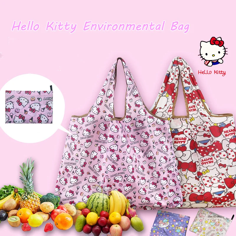 2 taglie Sanrio Hello Kitty borsa per la spesa pieghevole portatile Kawaii Kitty Cat Collection borsa lavabile stampata Eco Friendly