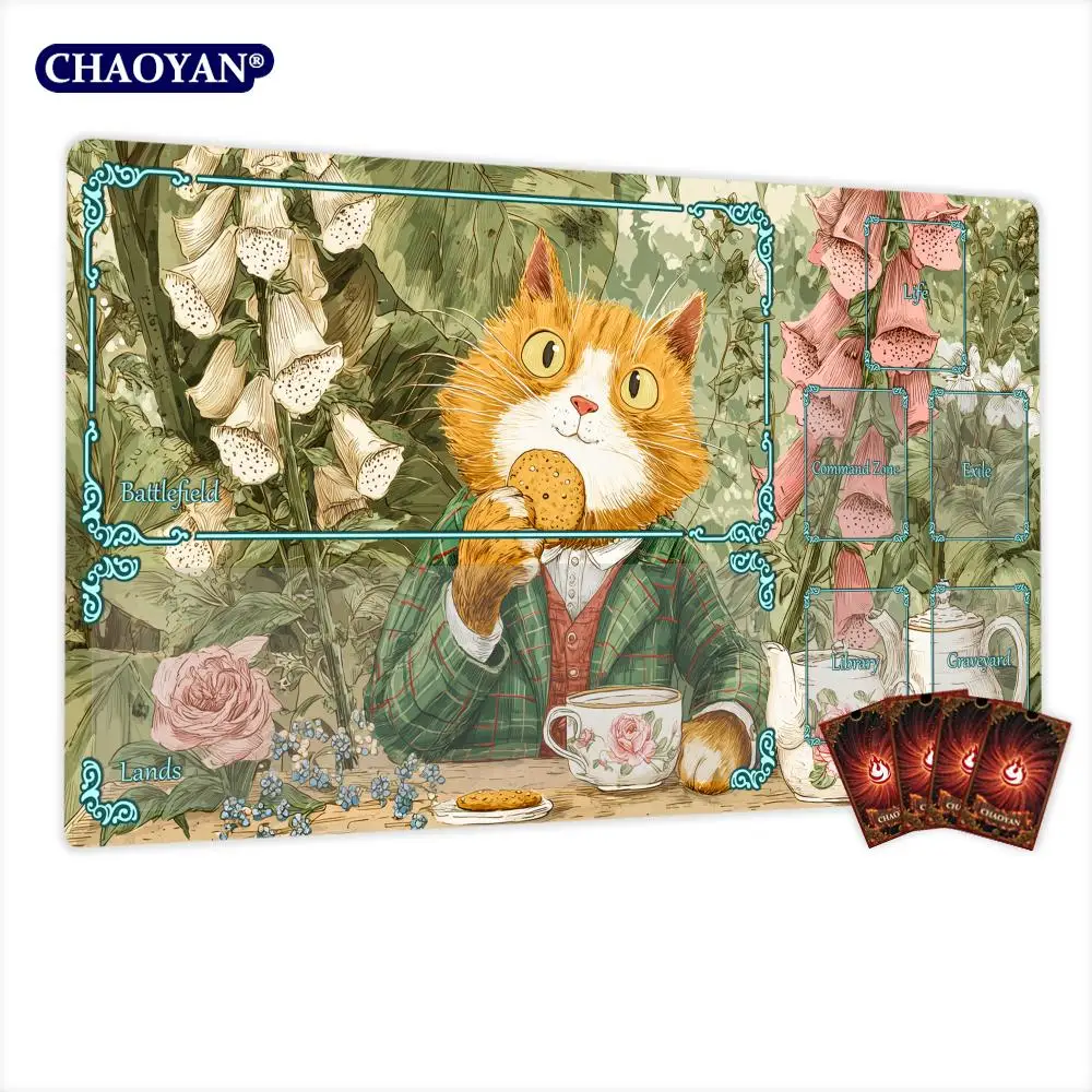 Orange Cat Gentleman TCG Playmat Magic Card Battle Mat Non-Slip Durable 35X60CM Commander playmat Board Game Mat for TCG