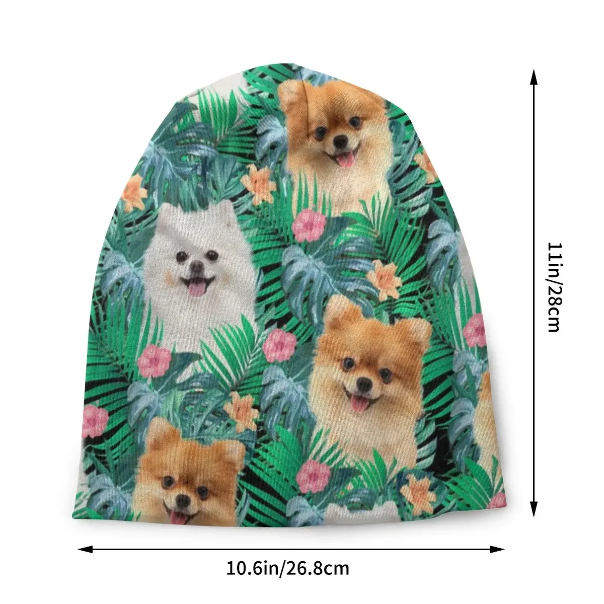 Custom Pomeranian Dog With Summer Leaf Bonnet Femme Street Knitting Hat For Women Men Winter Warm Pet Spitz Beanies Caps