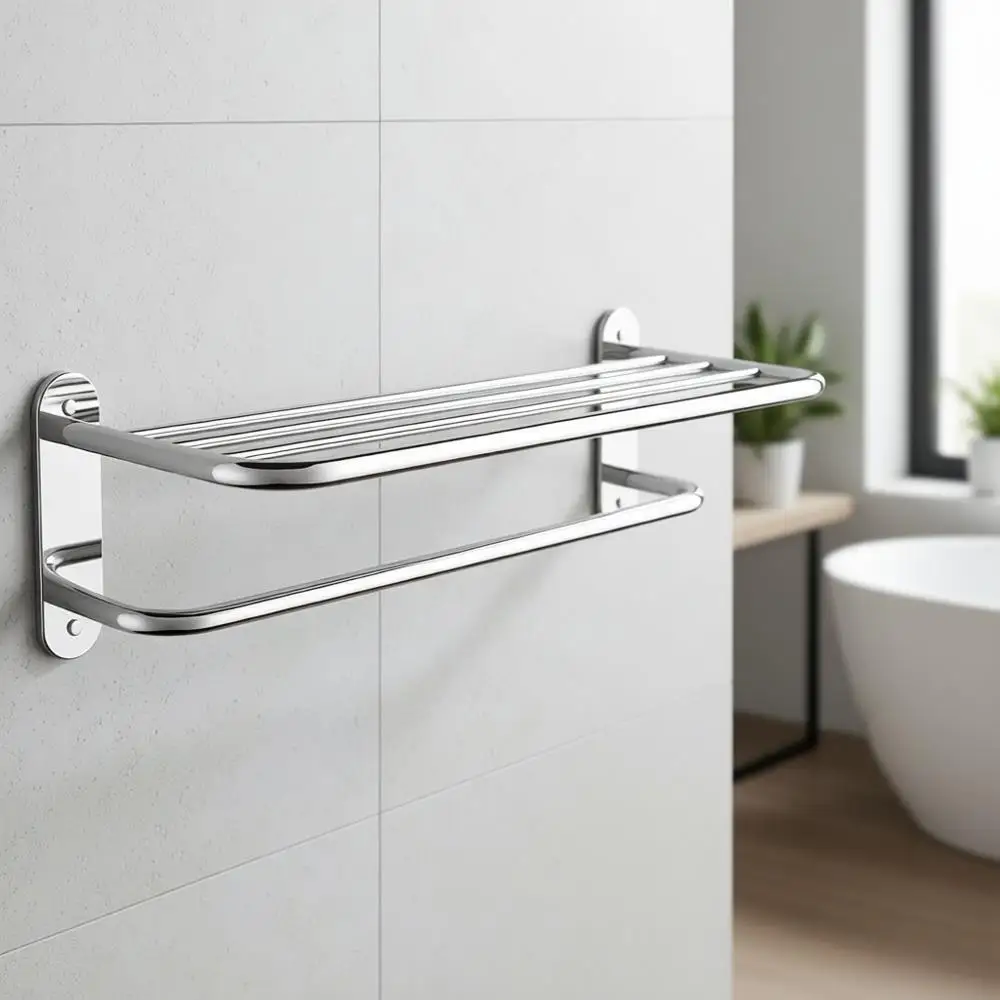 

24 Inch Wall-Mounted Towel Rack, Chrome Stainless Steel and Zinc Alloy, Suitable for Home and Hotel Bathrooms