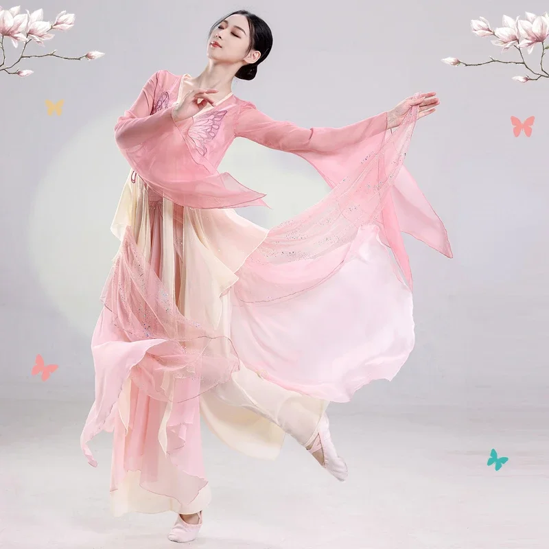 

Classical Dance Costume Fairy Daily Practice Dance Dress Chinese Style Hanfu Folk Yangko Costumes Modern Dance Wear
