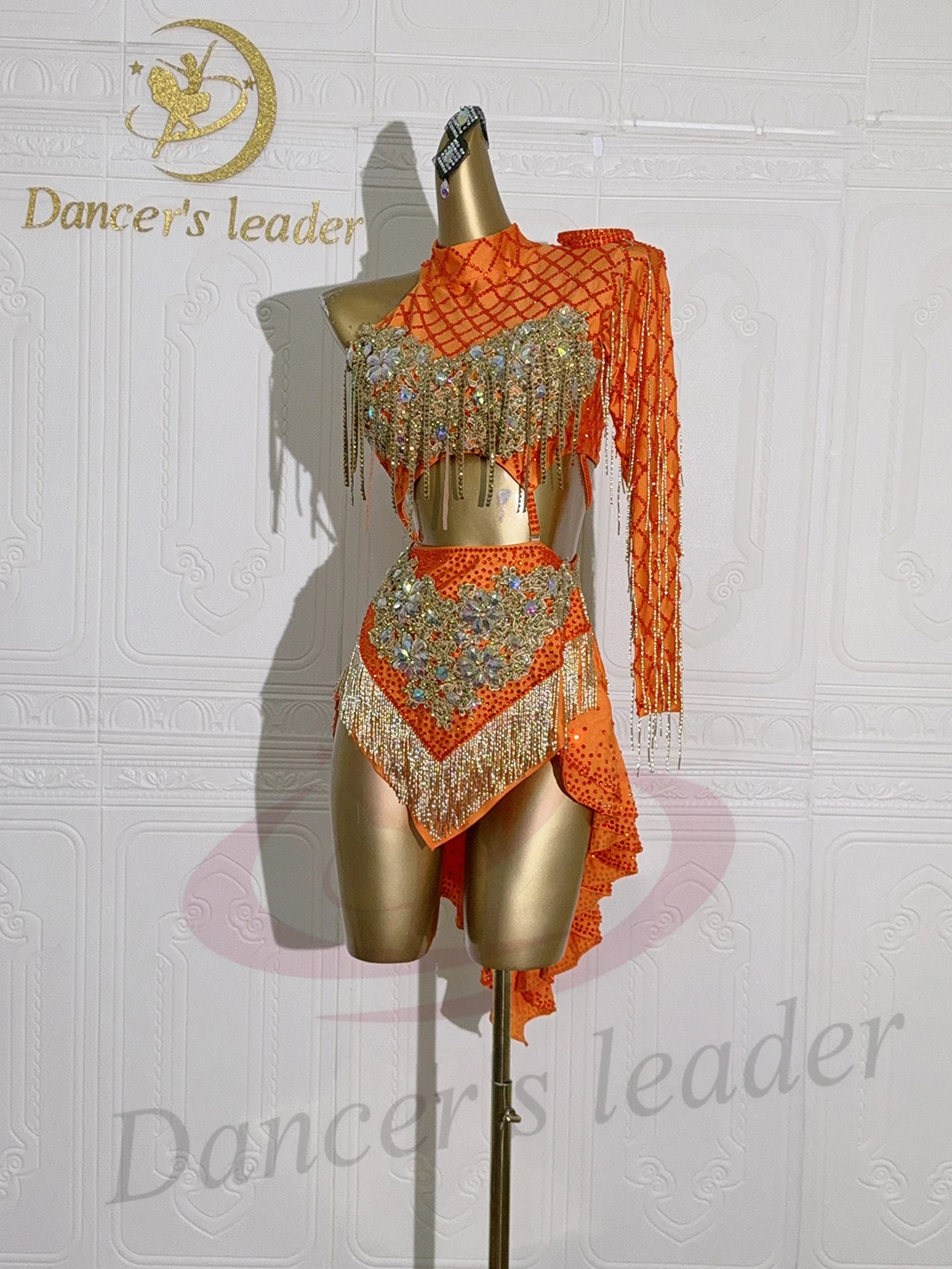 Robe de danse latine en pierre AB pour femmes et enfants, haut de gamme, personnalisée, creuse, fleur dorée, noire, robe de spectacle de piscine Samba