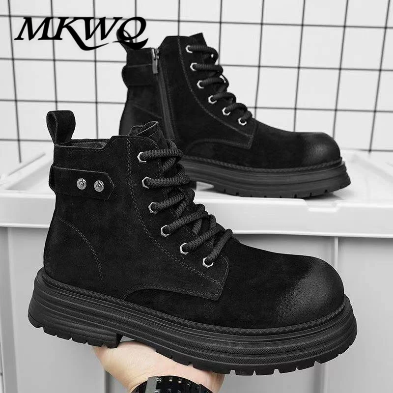 Fashionable Work Boots Men's High-quality Suede Horse Boots Outdoor Casual Leather Boots Thick Soled English Style Short Boots
