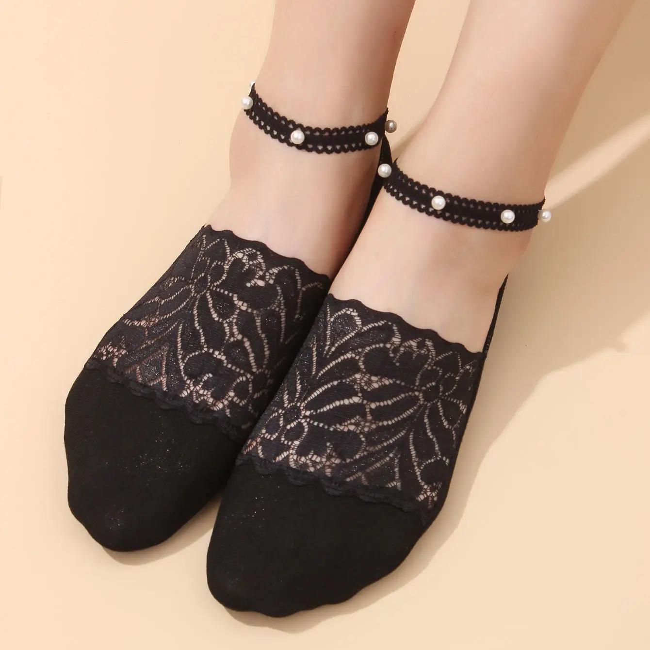 

4 Pairs Women Lace Sock Solid Color Girls Pearl Short Socks Banquet Hiking Cotton Summer Spring Cute Designer Socks Harajuku