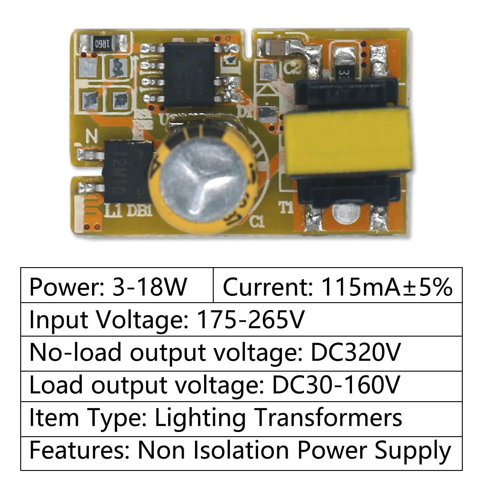 3-18W Mini LED Driver DC30-160V 115mA Non Isolation Module AC175-265V Power Supply Adapter Lighting Transformers For LED Bulbs