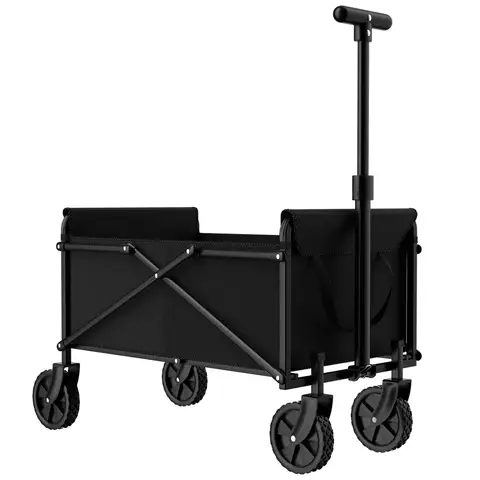 Black Small Handcart Outdoor Garden Folding Cart Collapsible Utility Shopping Cart Wagon Portable Picnic Beach Trolley Cart