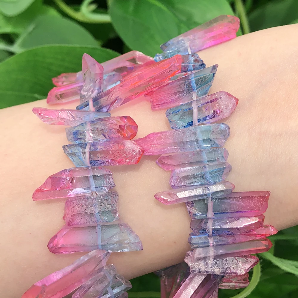Blue Pink Natural Quartz Crystal Point Beads Top Drilled Graduated Stick Point Loose Bead for DIY Jewelry Making Supply 10-30PCS
