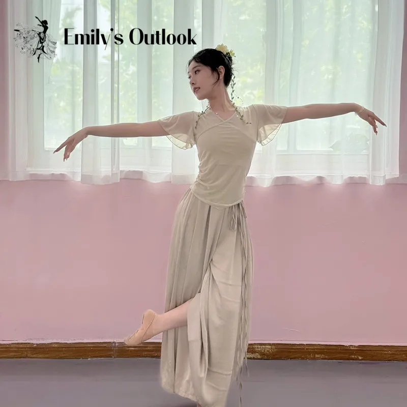 

Тюлевой топ для танцоров, женская летняя одежда, тонкая газовая рубашка с коротким рукавом, классическая танцевальная одежда, одежда для тела, рифма, йога, китайская