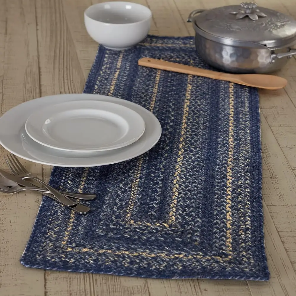 

Скатерть-дорожка Farmhouse Great Falls Blue, сине-белая, из смесового джута, прямоугольная, 13x36 дюймов