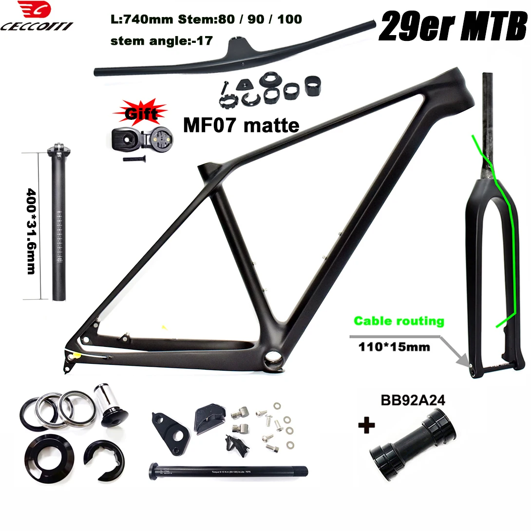 

CECCOTTI 29er Mountain Bike Carbon Frame, 148x12mm BOOST Thru Axle BB92 Full Inner Cable MTB 29