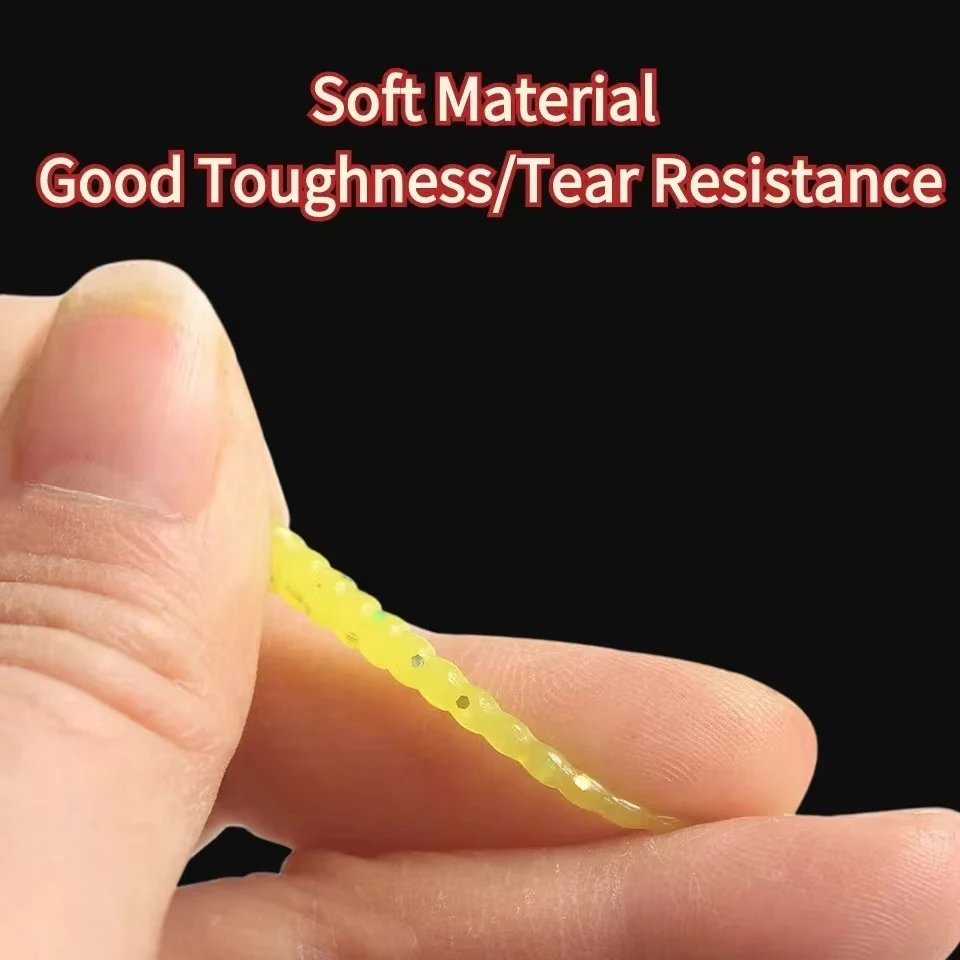 Rooblinos 20pcs Single Needle Tail Worm Micro 44mm Fishing Lure Ajing Small Rockfish Silicone Isca Artificial Bait Luminous Jig image 6