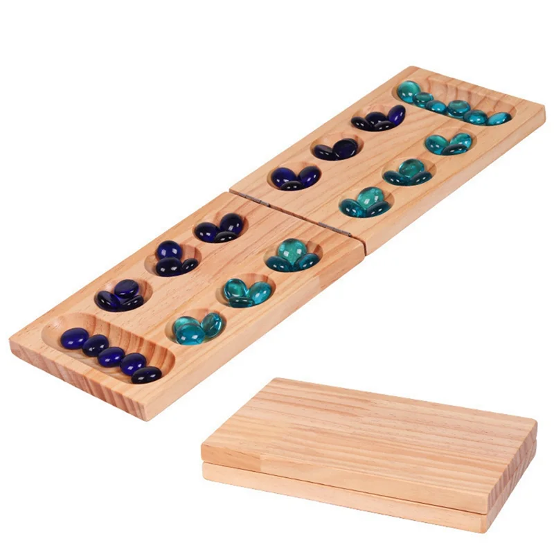 

AS96-складная деревянная настольная игра Mancala для детей от 7 лет, классическая стратегическая игра с разноцветными бусинами для семьи, вечеринок и путешествий