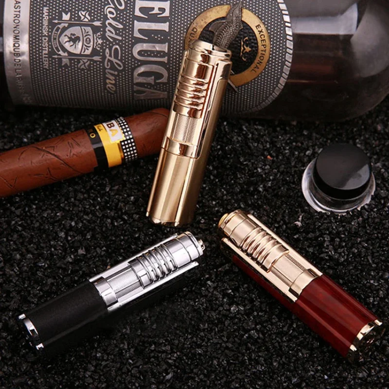 New Outdoor Windproof Metal Portable Torch Turbo Butane Gas Lighter Straight Flush Fire Cycle Inflatable Cigar Tools Men Gift