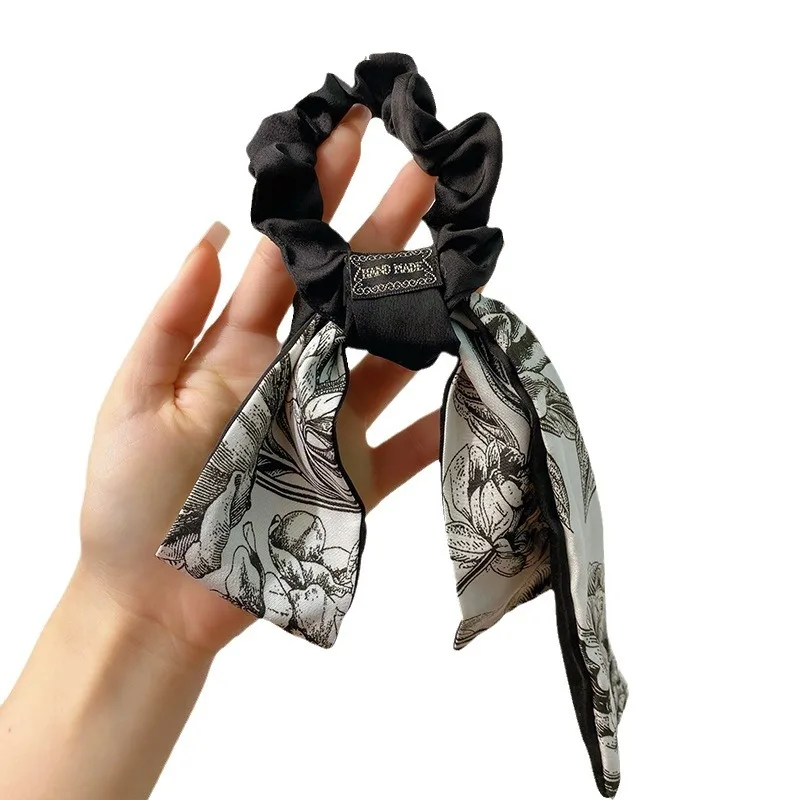 New Satin Sausage Hair Bands Vintage Printed Hair Bands Temperament Tie Hair Rope Landscape Painting Headband Hair Band