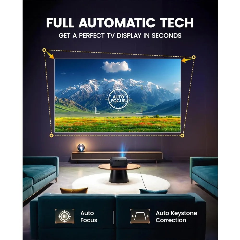 التركيز التلقائي 4K يدعم WiFi 6 Bluetooth 5.2 700ANSI Native 1080P جهاز عرض خارجي فيلم ذكي P62 Auto 6D Keystone Zoom iOS