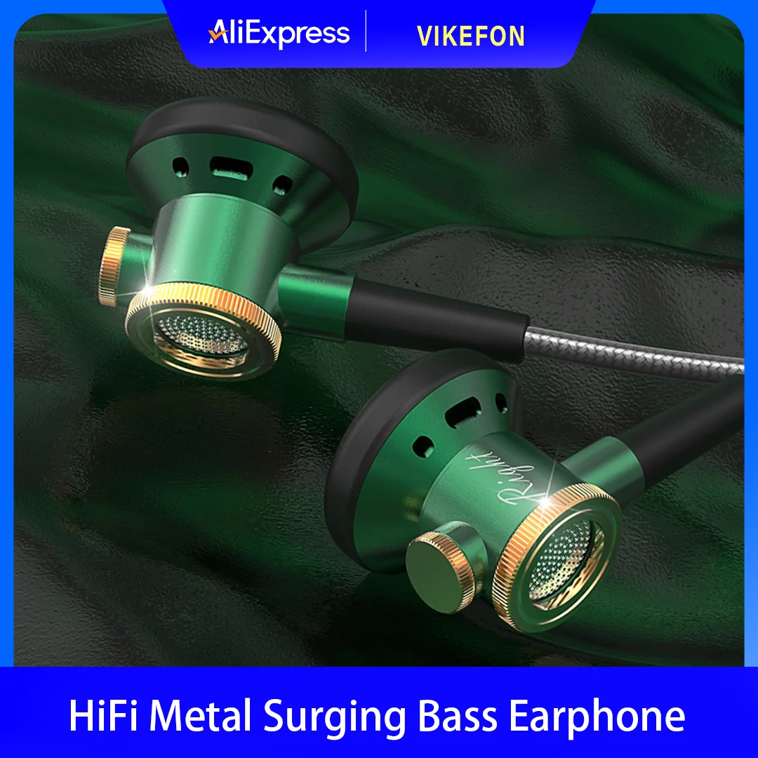 D08 Metall HiFi 3,5mm/Type-C In-Ear-Kopfhörer mit flachem Kopf und Mikrofon, kabelgebunden, klarer Klang, Bass-Headsets für Sport, Musik und Gamer.