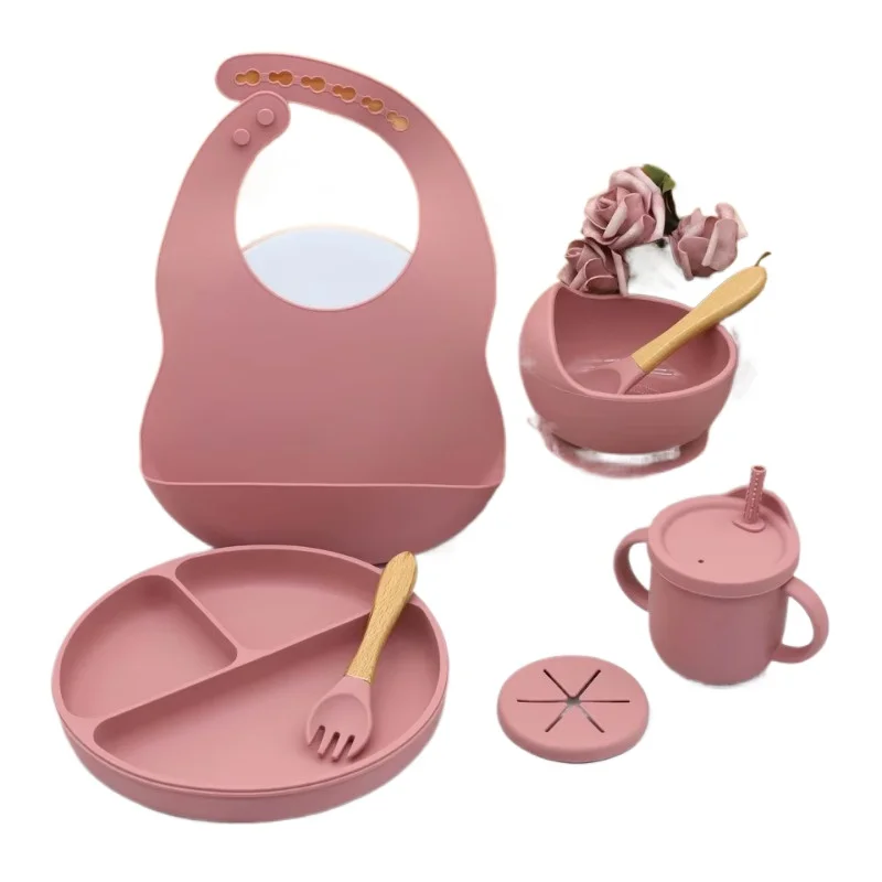 

Silicone Baby Feeding Set Forks and Spoons Children's Plate Set Tableware