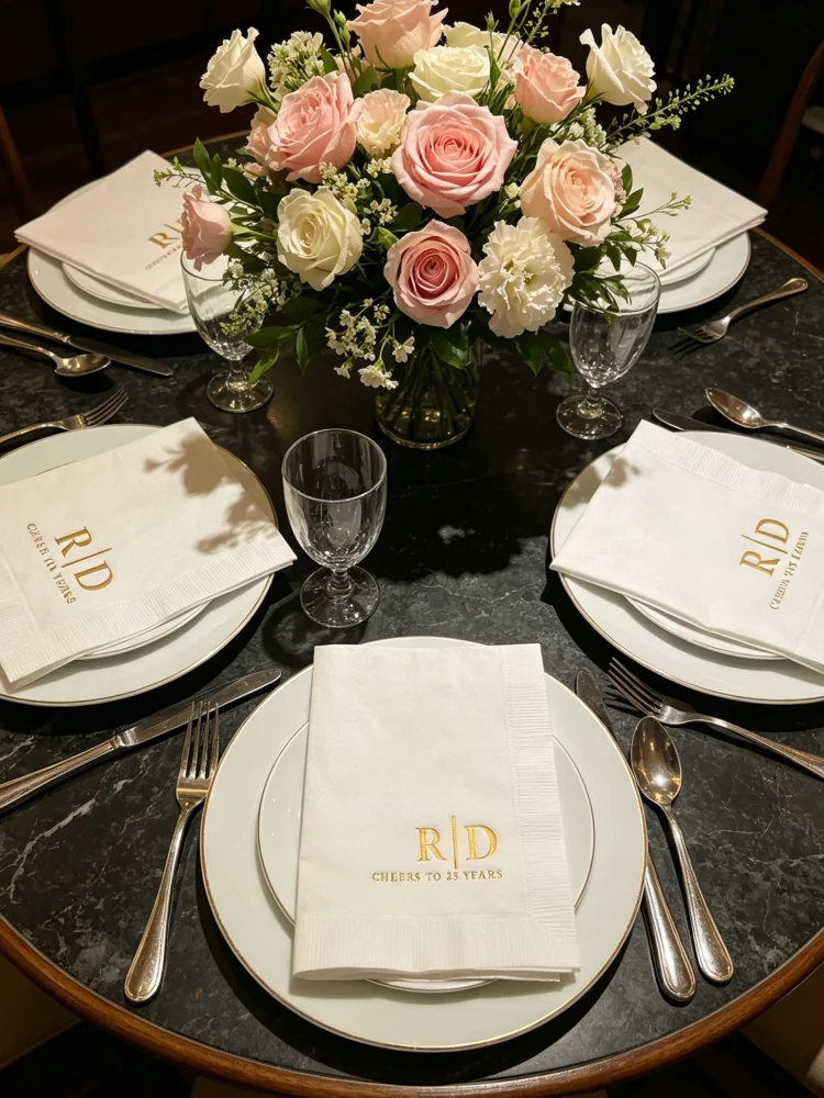 

Custom Foil Wedding Cocktail Napkins Disposable Paper Napkins For Wedding Reception Rehearsal Dinner Table Decor All Metallic
